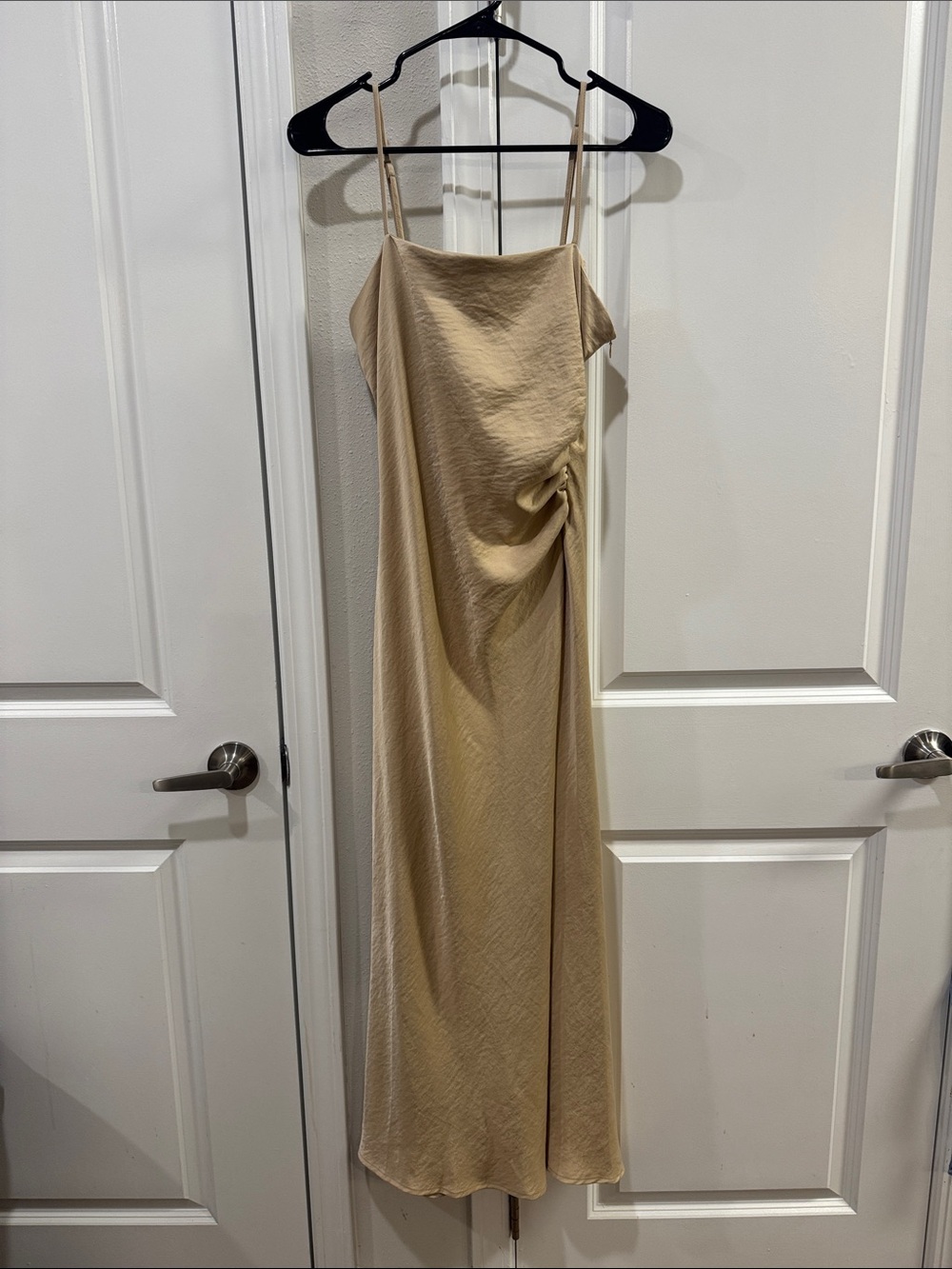 House of Harlow 1960 Beige Maxi Slip Dress with Side Ruching